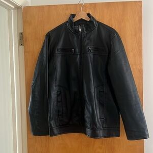 Man Black Faux Leather biker  Jacket Size M